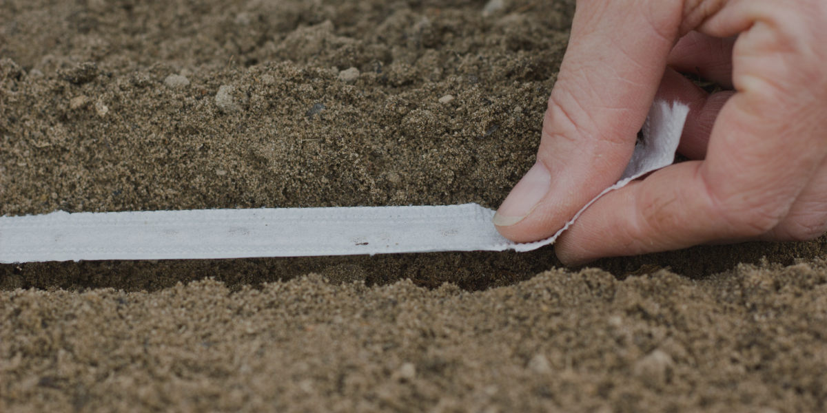 Photo of hand laying down seed tape